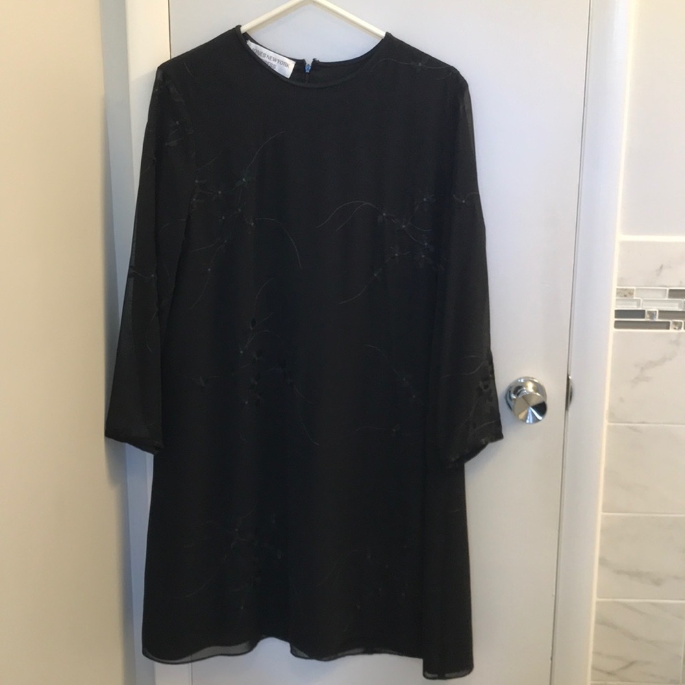 Jones NY black chiffon embroidered dress